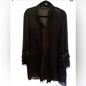 Oversized shirt/minidress. See through Black. L silk with fringe. Very sexy!